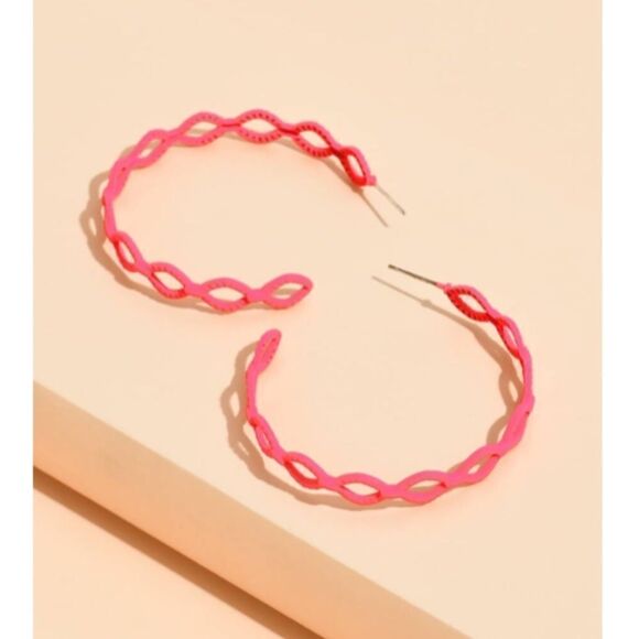 Pink Hoop Earrings  - Picture 2 of 4